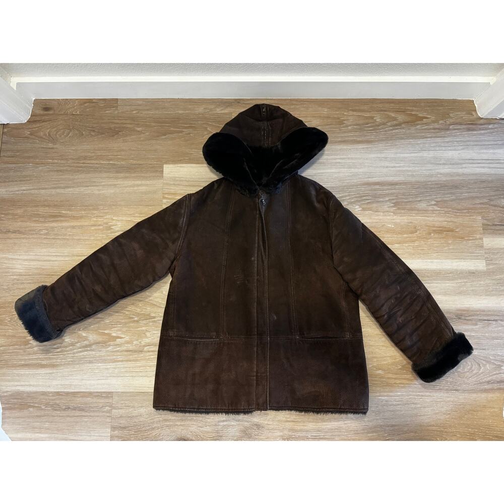 Jones New York | Leather and Faux Sherling Coat with Hood size L - Picture 16 of 16